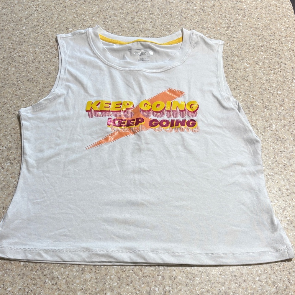 MTA sport white tank top keep going